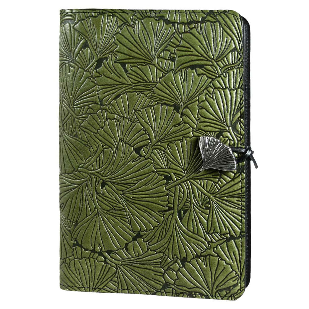 Oberon Design Large Refillable Leather Notebook Cover, Ginkgo, Fern