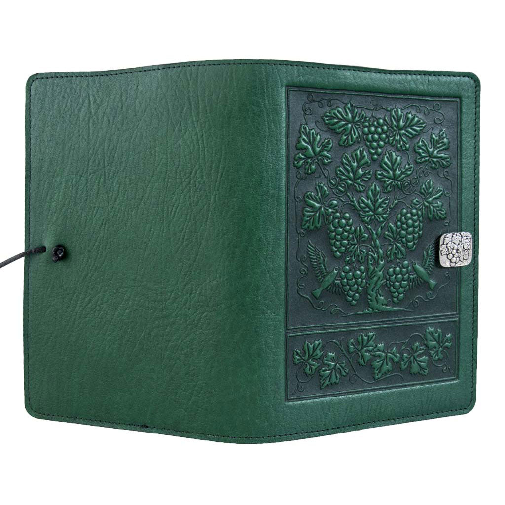 Oberon Design Large Leather Notebook Cover, Grapevine, Green - Open