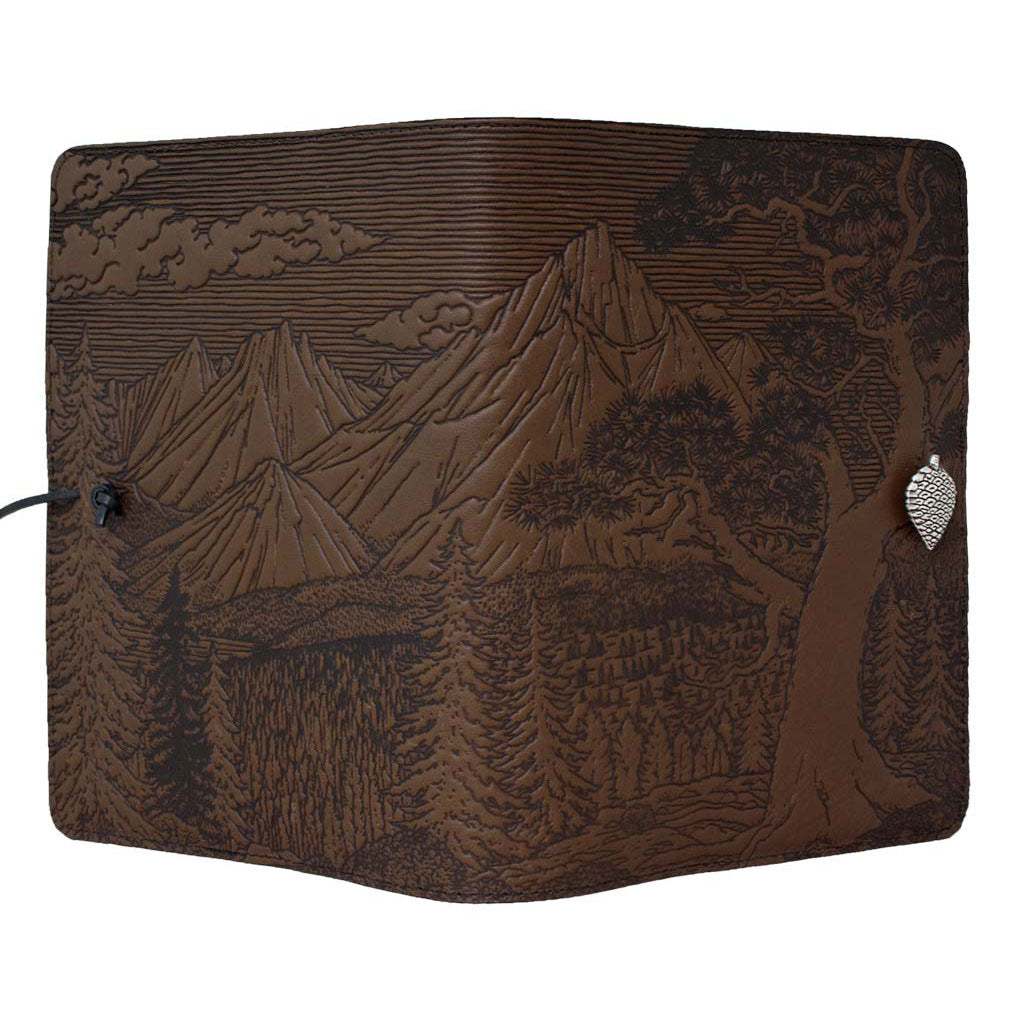 Oberon Design Large Refillable Leather Notebook Cover, High Sierra, Chocolate - Open