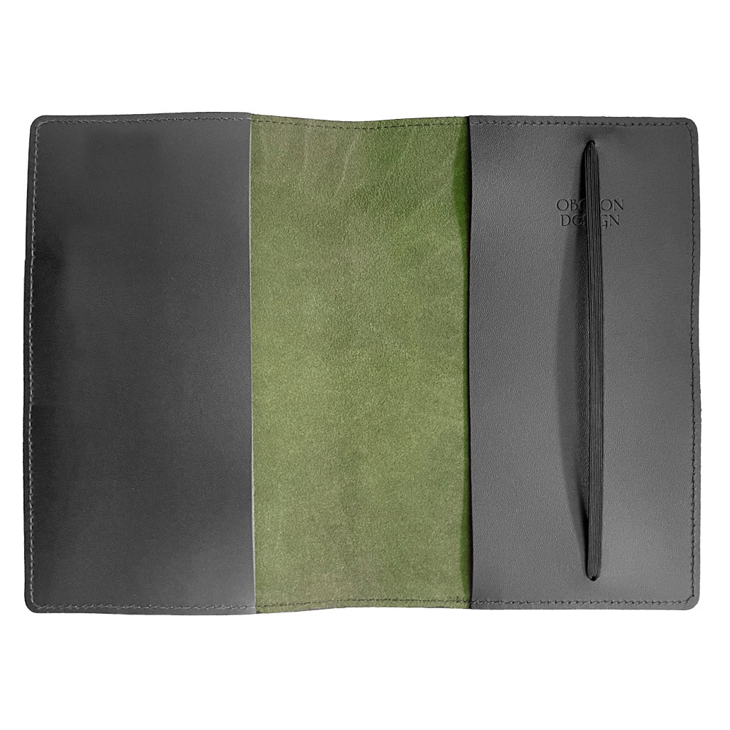 Oberon Design Refillable Large Leather Notebook Cover, Fern Interior