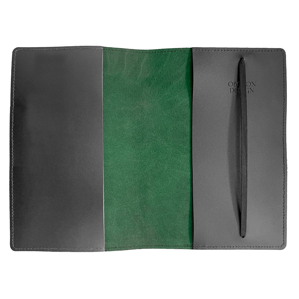 Oberon Design Large Refillable Leather Notebook Cover, Green Interior