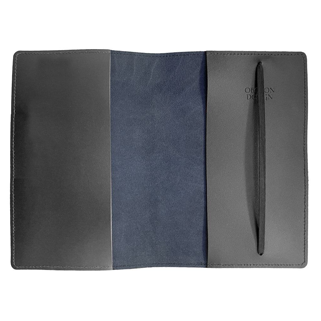 Oberon Design Large Refillable Leather Notebook Cover, Navy Interior