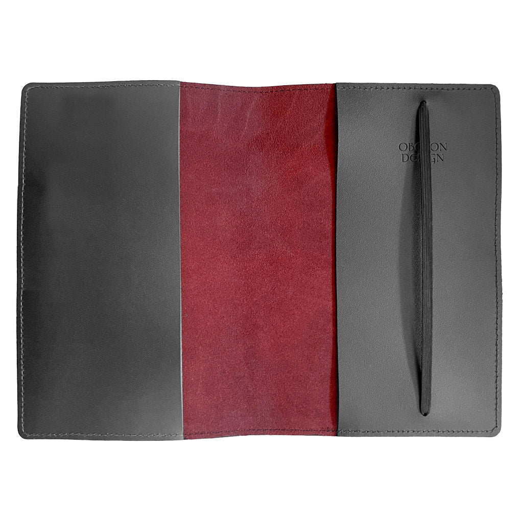 Oberon Design Large Refillable Leather Notebook Cover, Red Interior