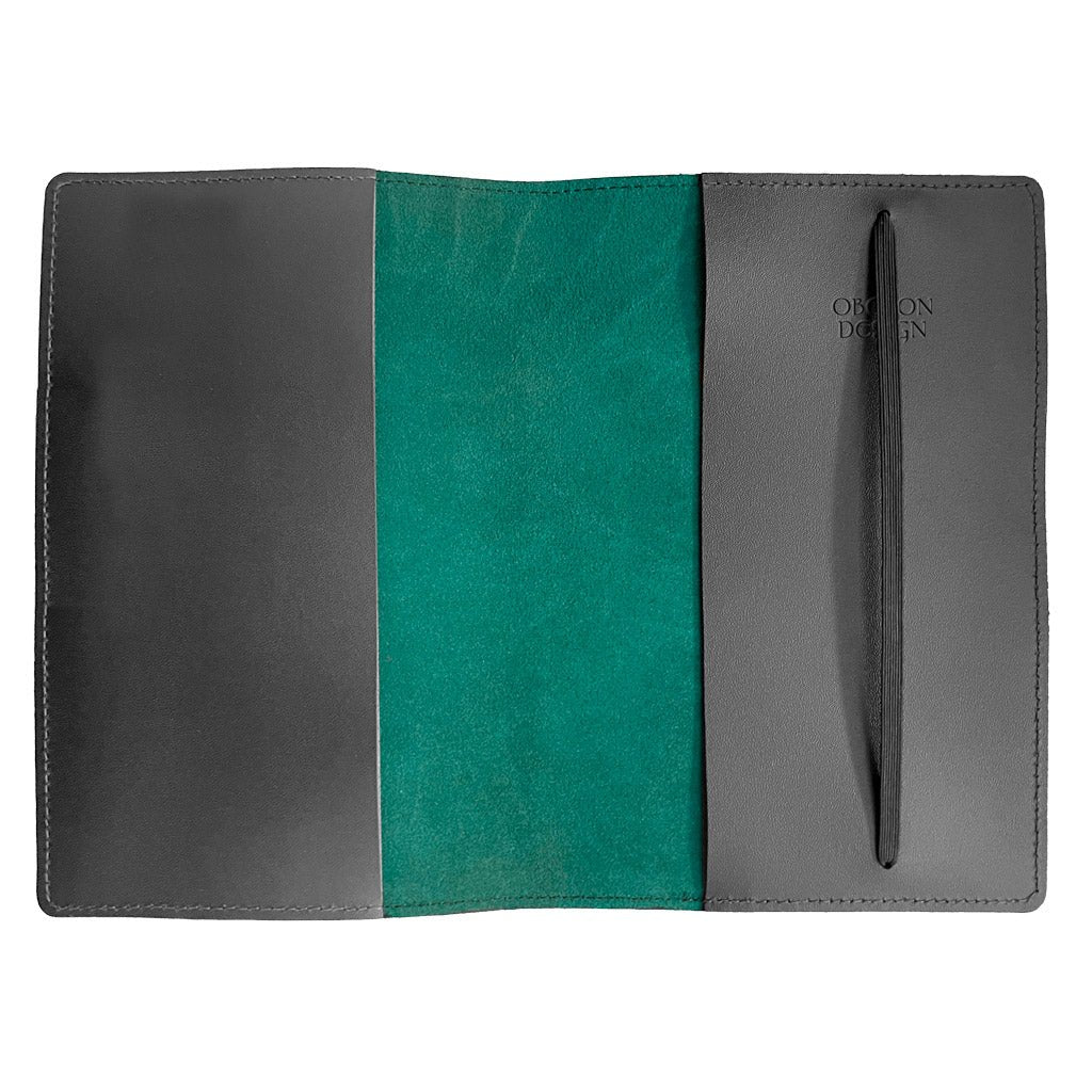 Oberon Design Large Refillable Leather Notebook Cover, Teal Interior