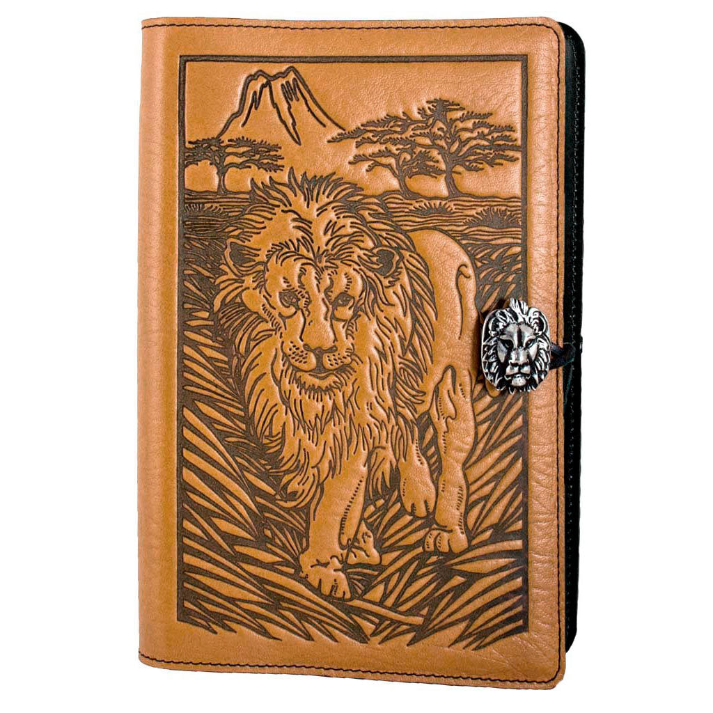 Oberon Design Refillable Large Leather Notebook Cover, Lion, Marigold