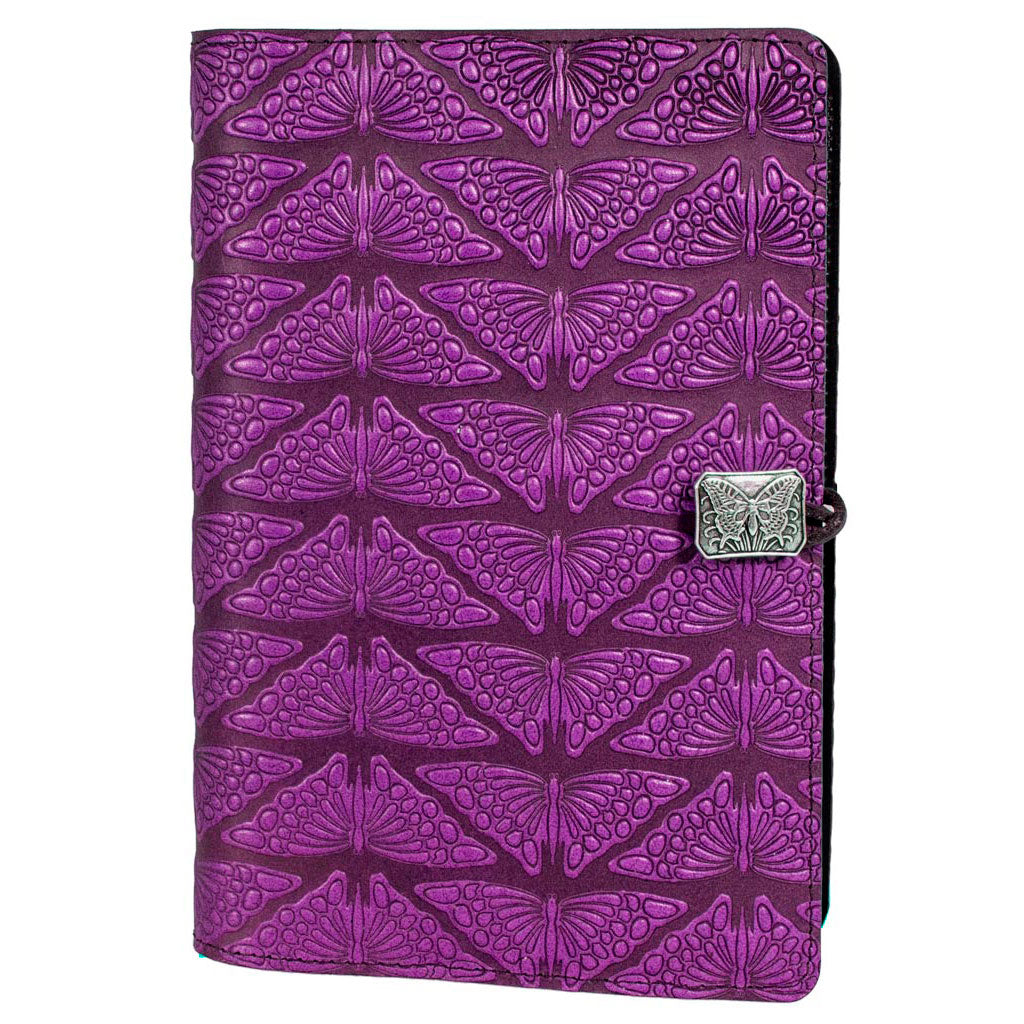 Oberon Design Refillable Large Leather Notebook Cover, Mariposas, Orchid