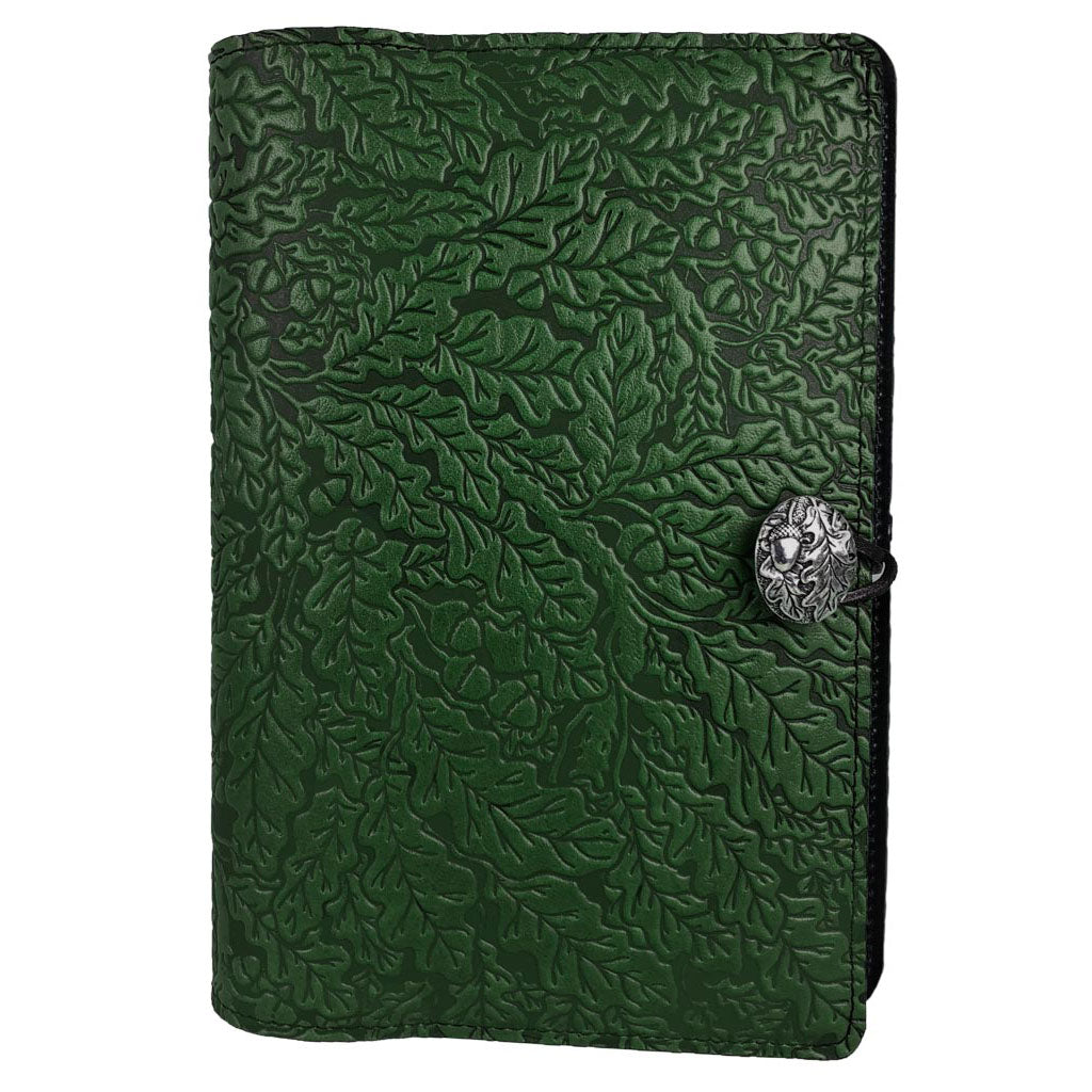 Oberon Design Large Refillable Leather Notebook Cover, Oak Leaves, Saddle