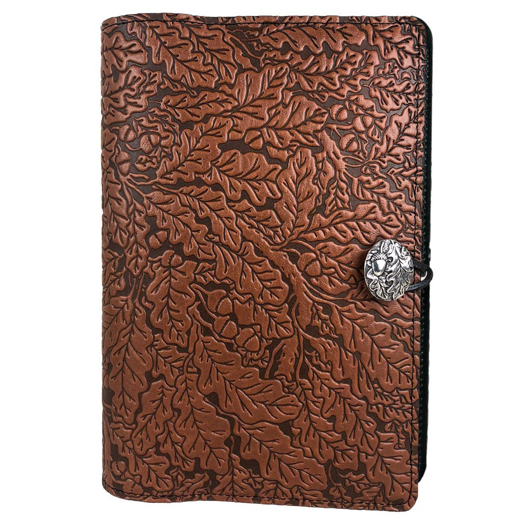 Oberon Design Large Refillable Leather Notebook Cover, Oak Leaves, Saddle