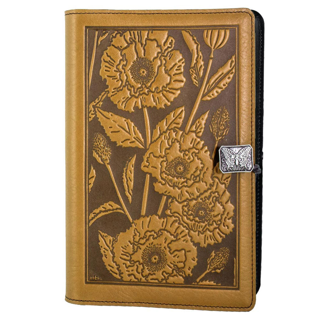 Oberon Design Refillable Large Leather Notebook Cover, Oriental Poppy, Marigold