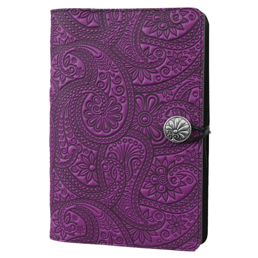 Oberon Design Large Leather Refillable Notebook Cover, Paisley, Orchid