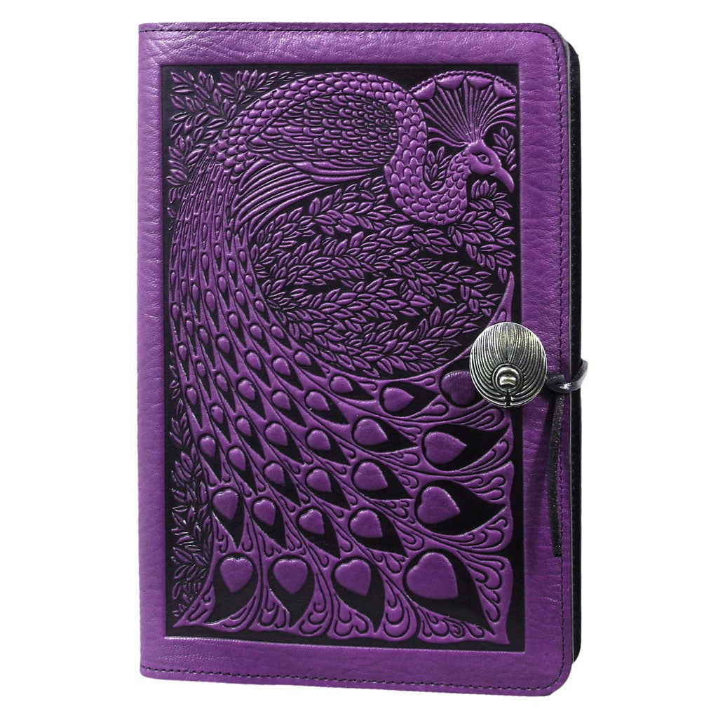 Oberon Design Refillable Large Leather Notebook Cover, Peacock, Orchid
