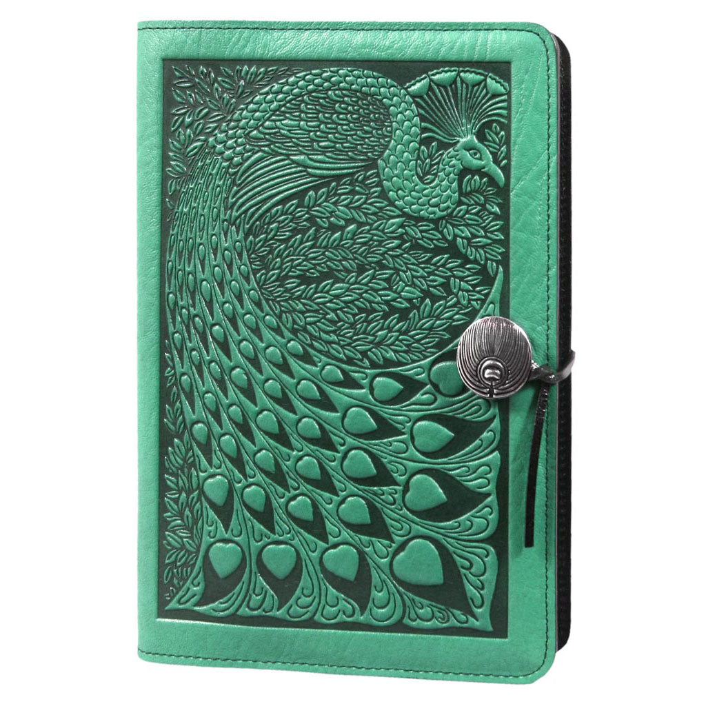 Oberon Design Refillable Large Leather Notebook Cover, Peacock,Teal