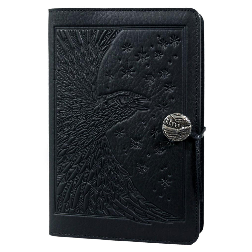 Oberon Design Refillable Large Leather Notebook Cover, Raven, Black