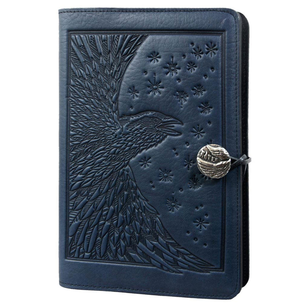 Oberon Design Refillable Large Leather Notebook Cover, Raven, Navy
