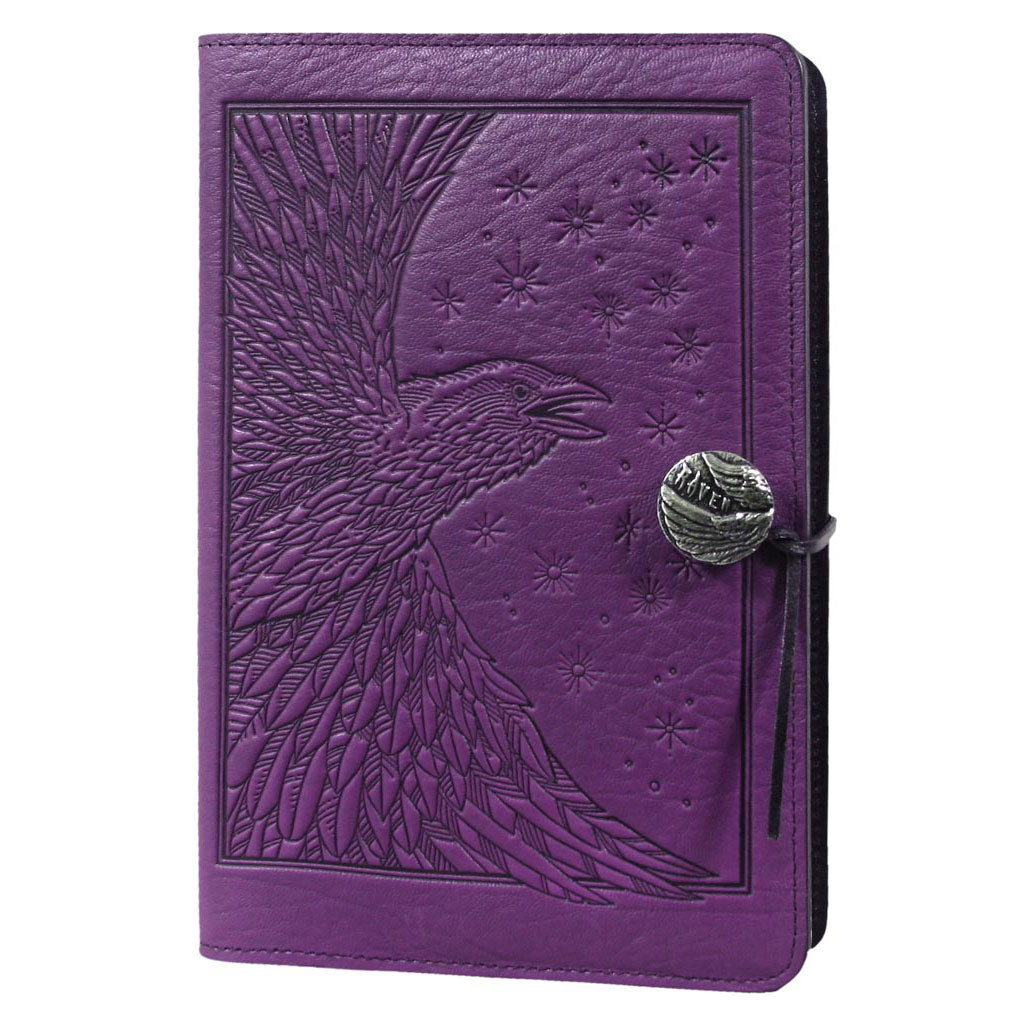 Oberon Design Refillable Large Leather Notebook Cover, Raven, Orchid