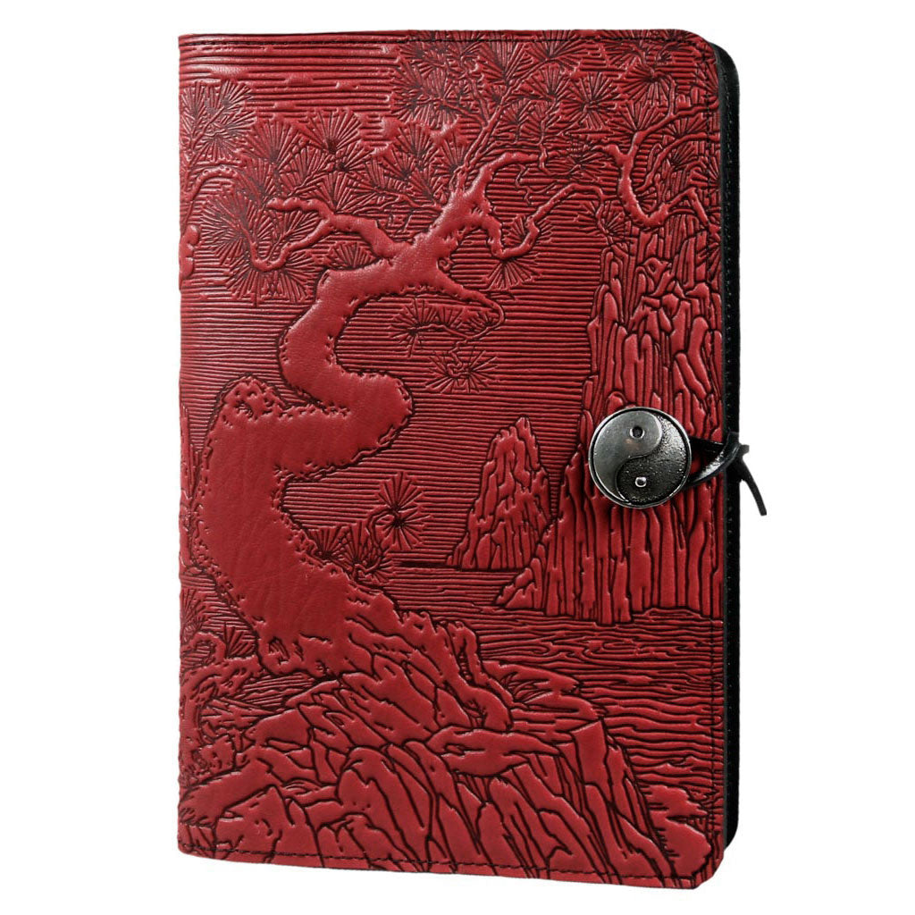 Oberon Design Refillable Large Leather Notebook Cover, River Garden, Red