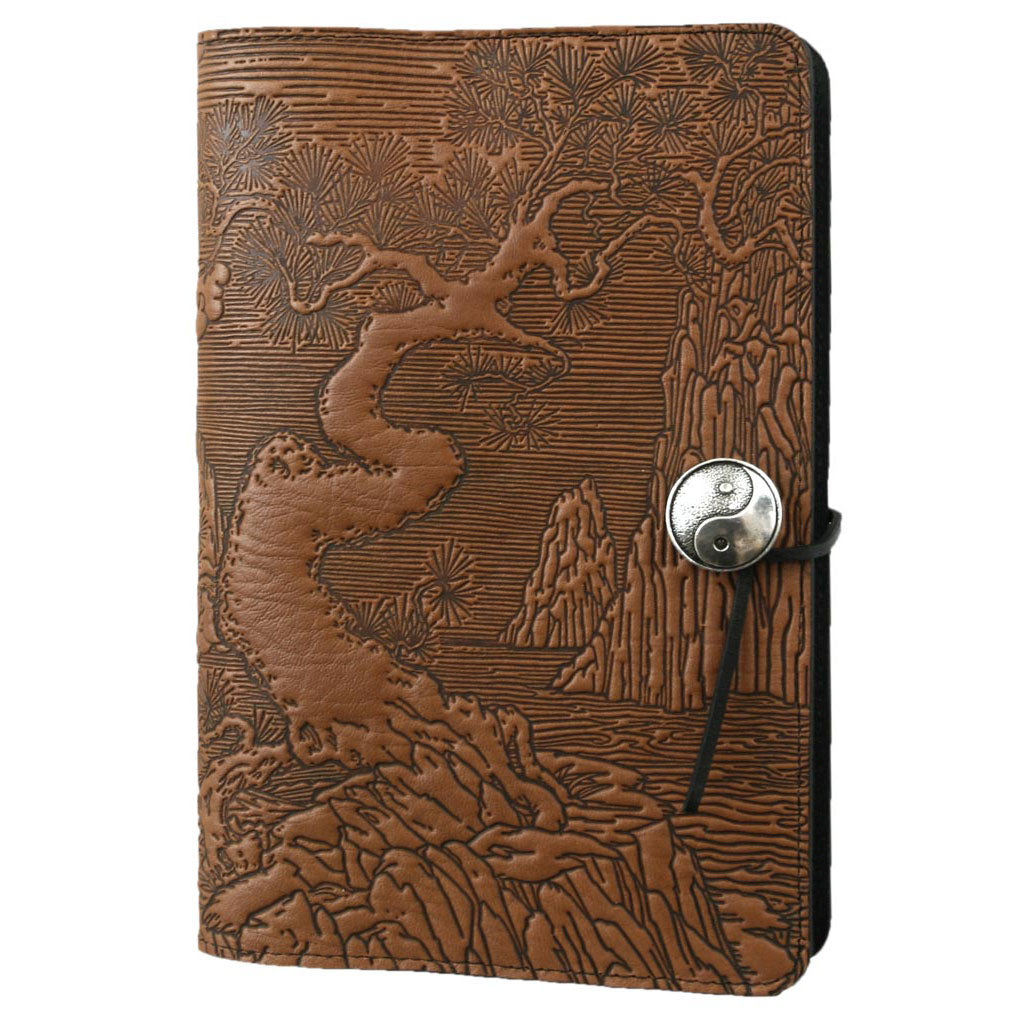 Oberon Design Refillable Large Leather Notebook Cover, River Garden, Saddle