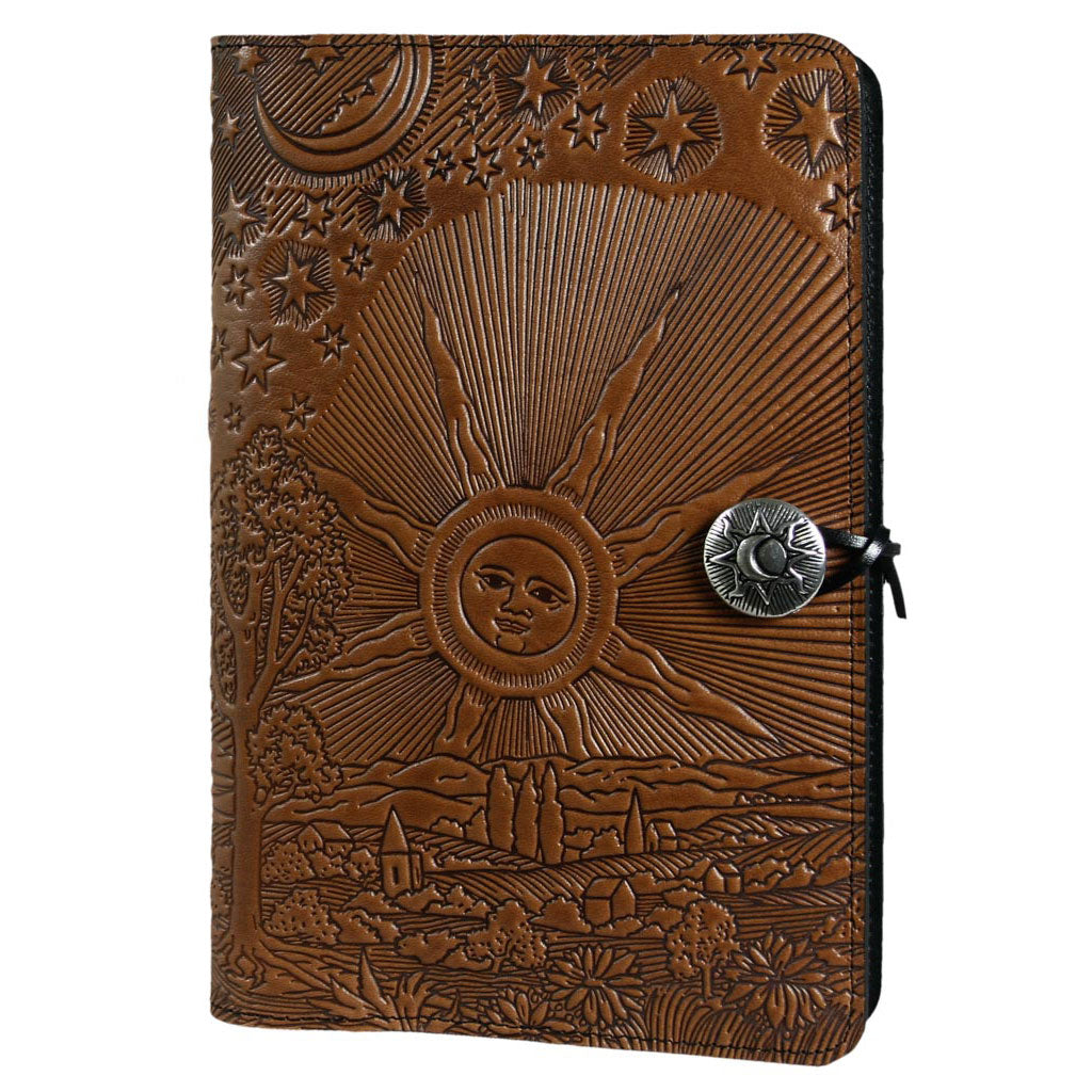 Oberon Design Refillable Large Leather Notebook Cover, Roof of Heaven, Saddle