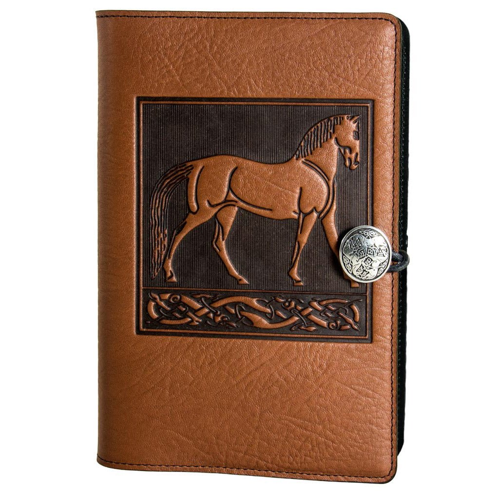 Oberon Design Refillable Large Leather Notebook Cover, Standing Horse, Saddle