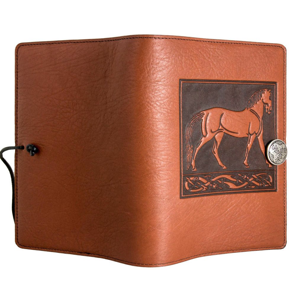 Oberon Design Refillable Large Leather Notebook Cover, Standing Horse, Saddle