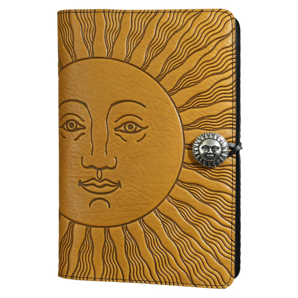 Oberon Design Refillable Large Leather Notebook Cover, Sun, Marigold