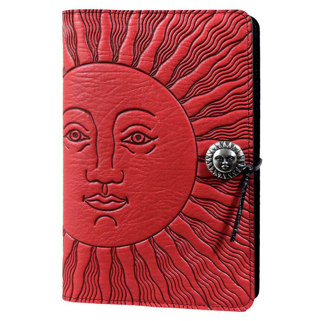 Oberon Design Refillable Large Leather Notebook Cover, Sun, Red