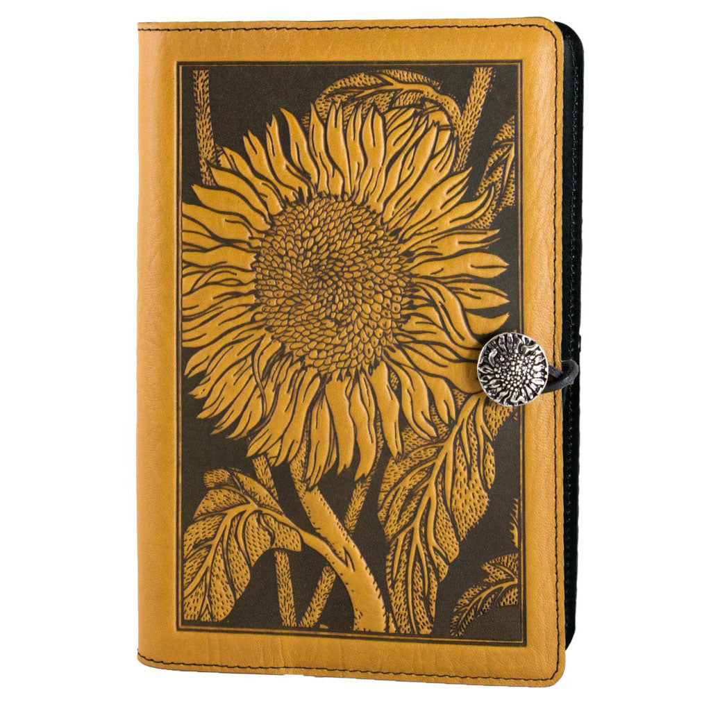 Oberon Design Refillable Large Leather Notebook Cover, Sunflower. Marigold