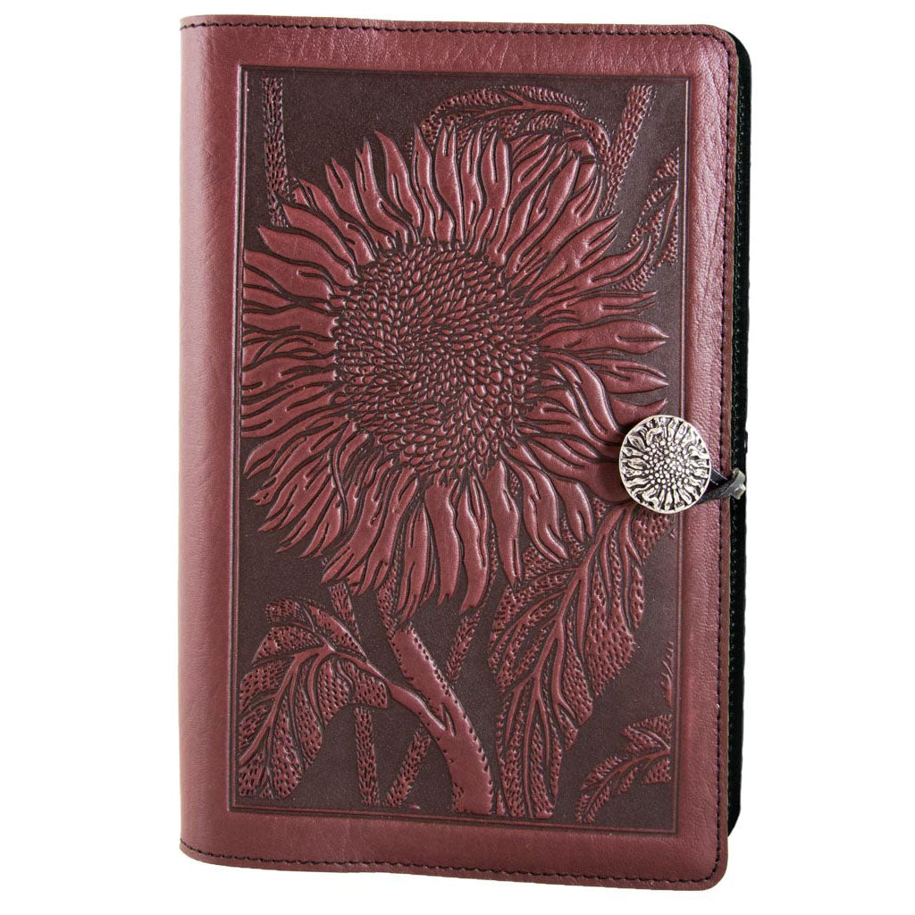 Oberon Design Refillable Large Leather Notebook Cover, Sunflower, Wine