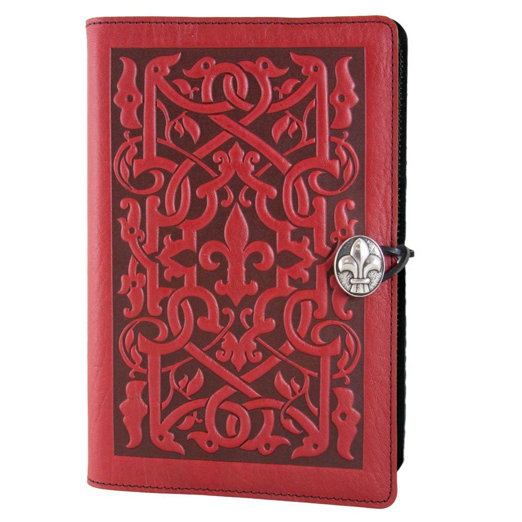 Oberon Design Refillable Large Leather Notebook Cover, The Medici, Red