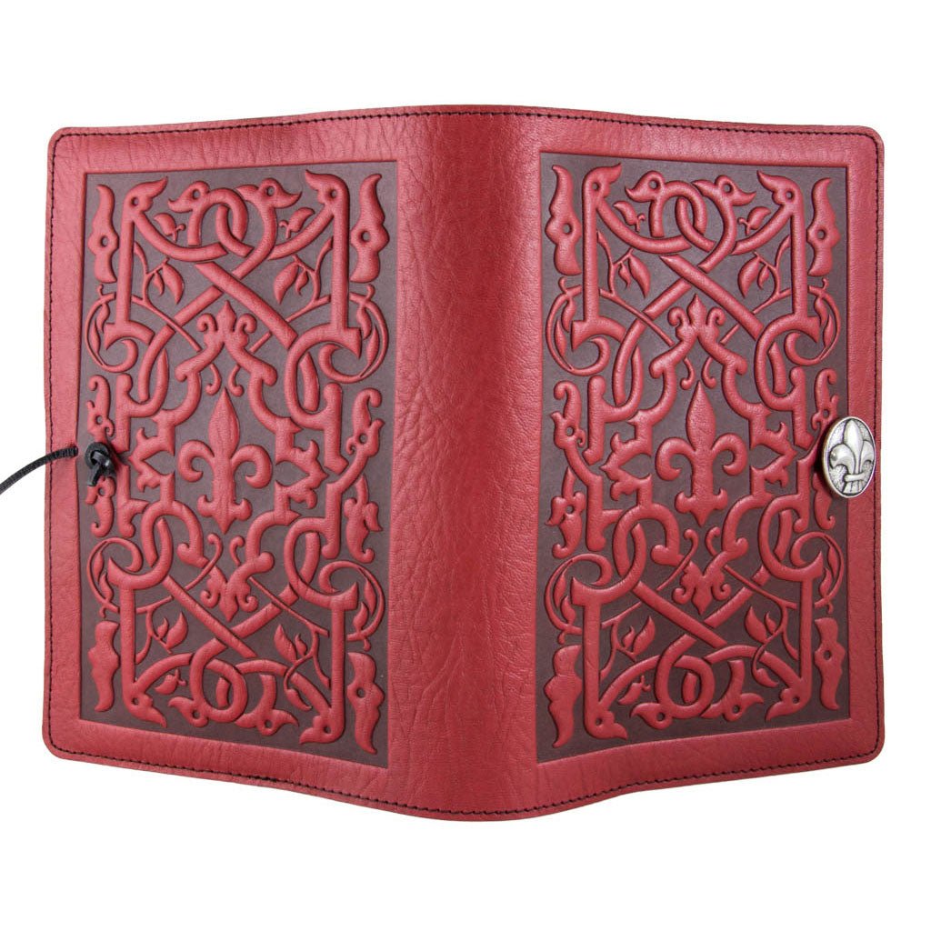 Oberon Design Refillable Large Leather Notebook Cover, The Medici, Red - Open