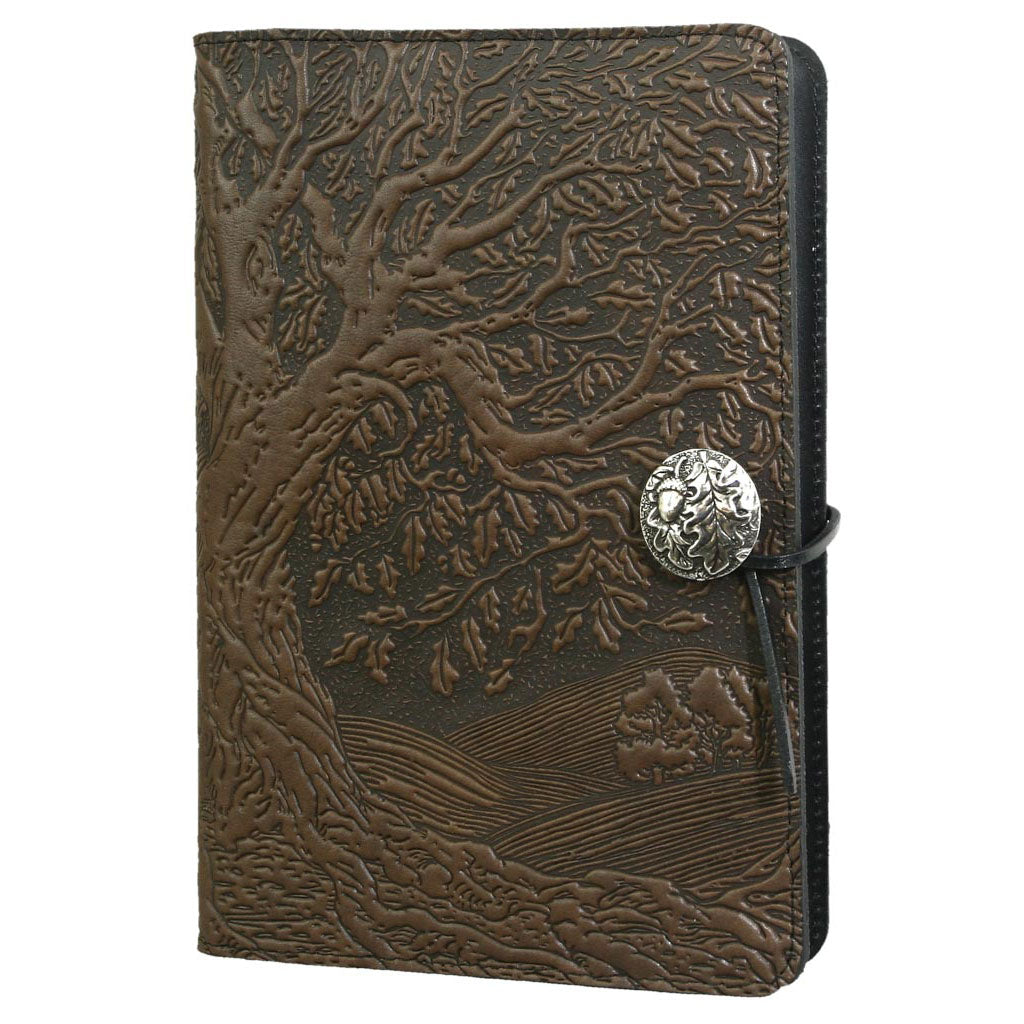 Oberon Design Refillable Large Leather Notebook Cover, Tree of Life, CHocolate