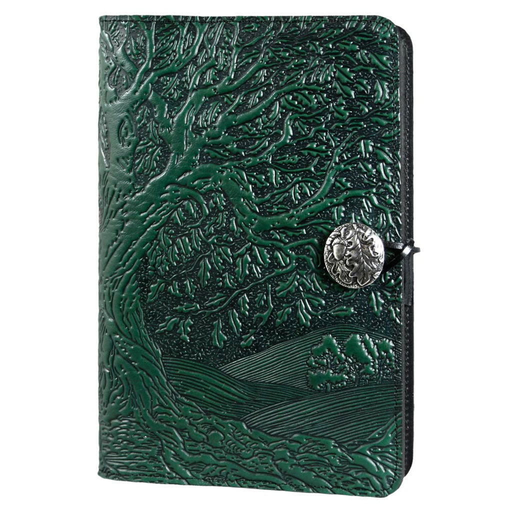 Oberon Design Refillable Large Leather Notebook Cover, Tree of Life, Green