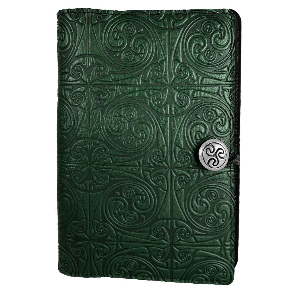 Oberon Design Large Leather Notebook Cover, Triskelion Knot, Green