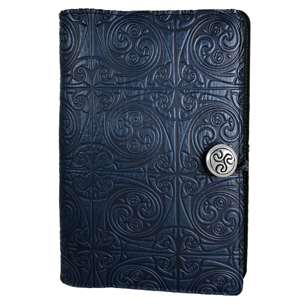 Oberon Design Large Leather Notebook Cover, Triskelion Knot, Navy