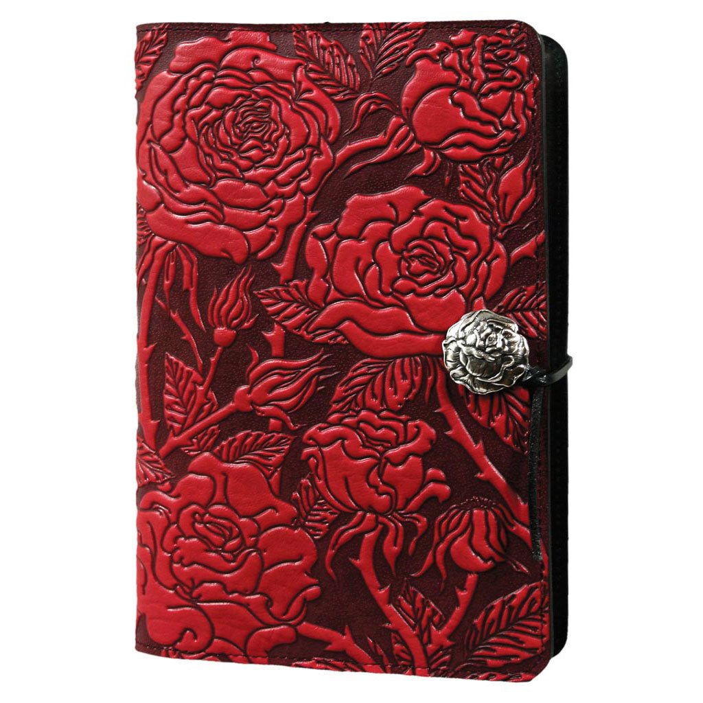 Oberon Design Refillable Large Leather Notebook Cover, Wild Rose, Red