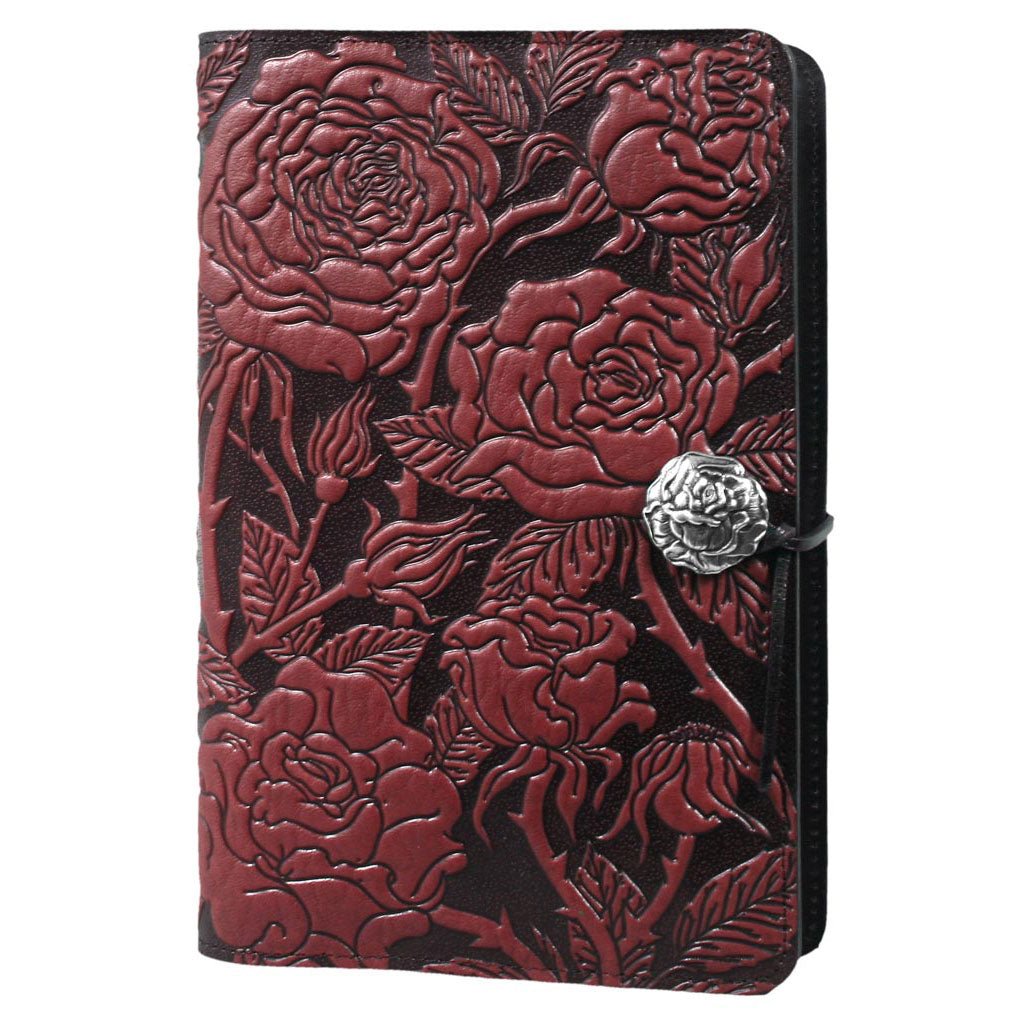 Oberon Design Refillable Large Leather Notebook Cover, Wild Rose, Red