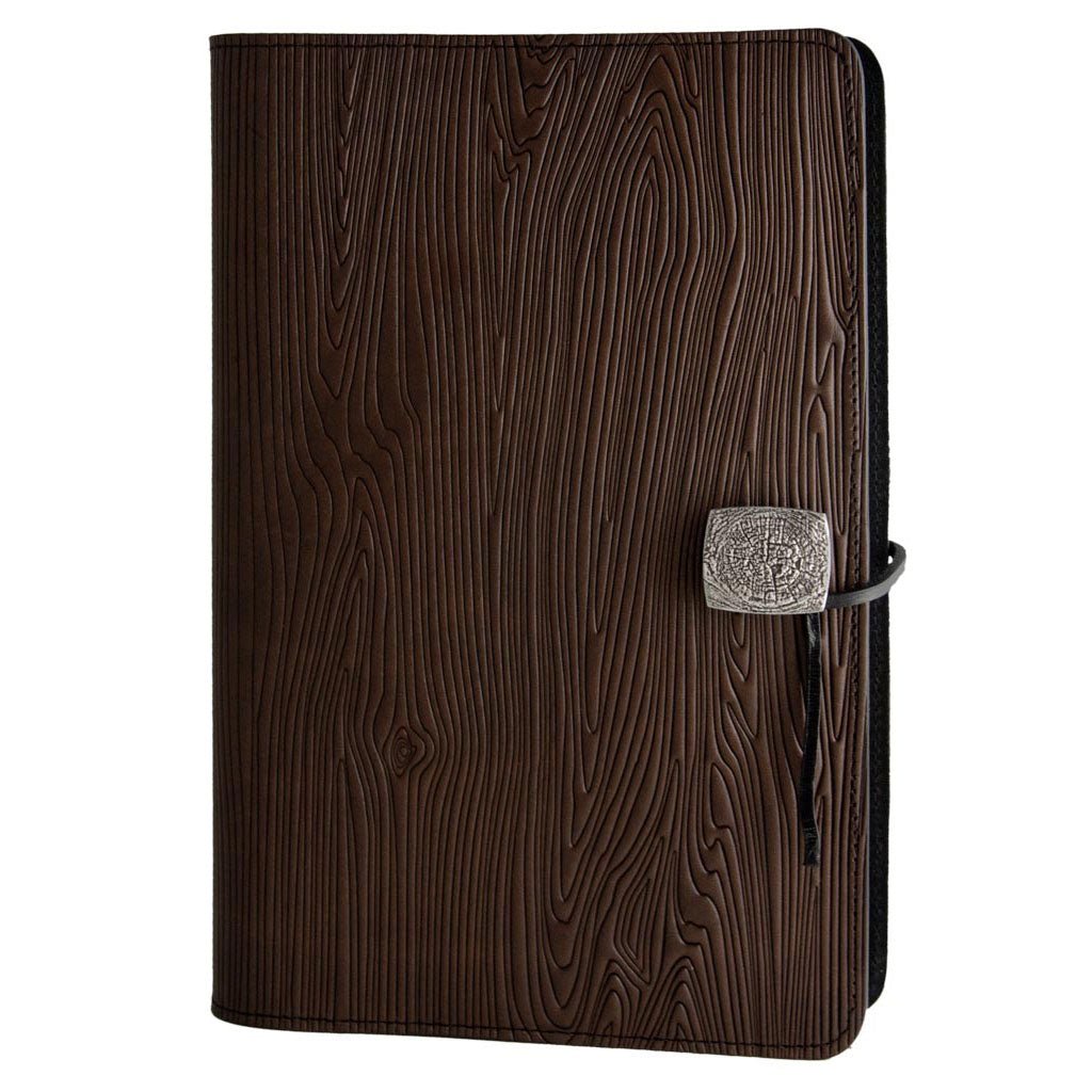 Oberon Design Refillable Large Leather Notebook Cover, Woodgrain, Wine