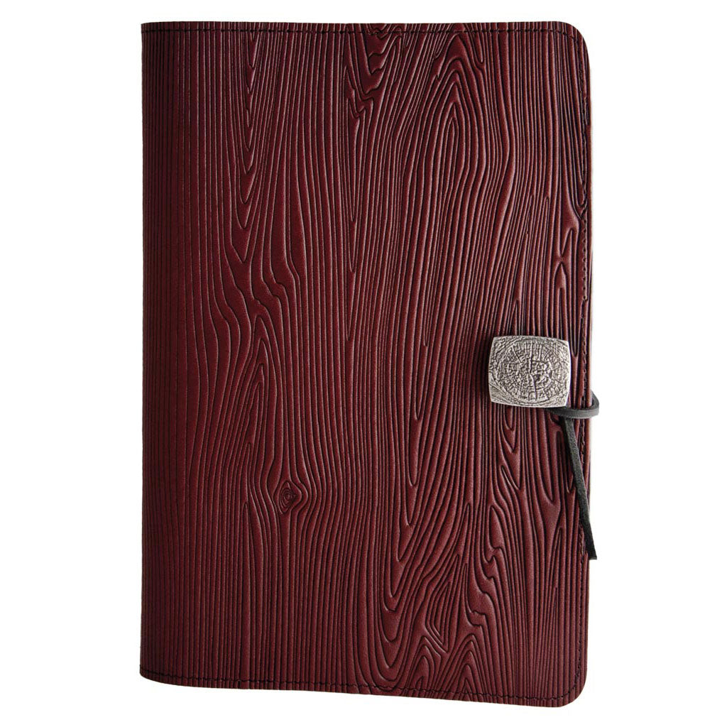 Oberon Design Refillable Large Leather Notebook Cover, Woodgrain, Wine