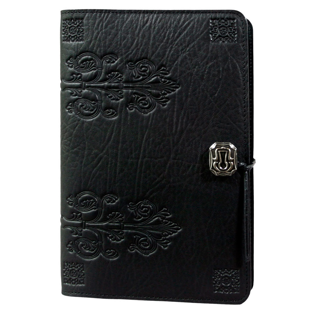 Oberon Design Large Refillable Leather Notebook Cover, da Vinci, Black