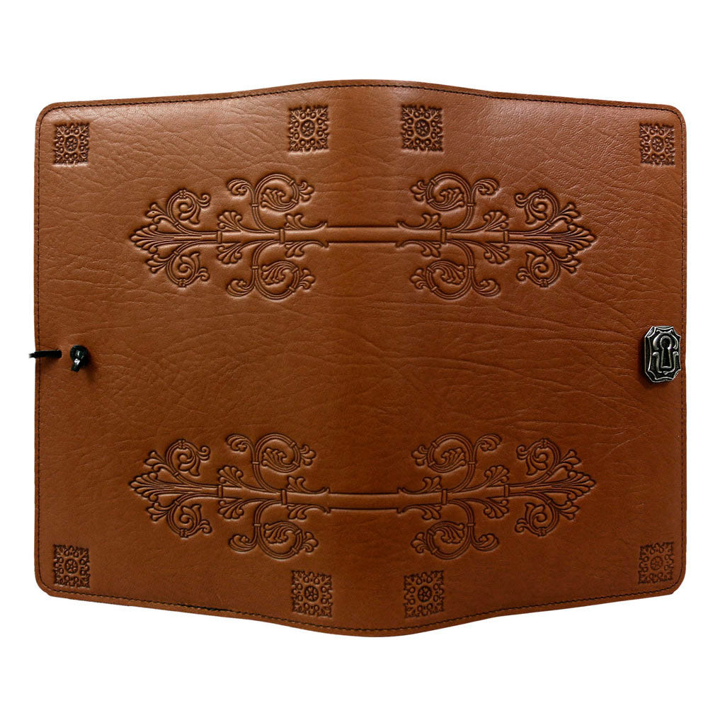 Oberon Design Large Refillable Leather Notebook Cover, da Vinci, Saddle Open