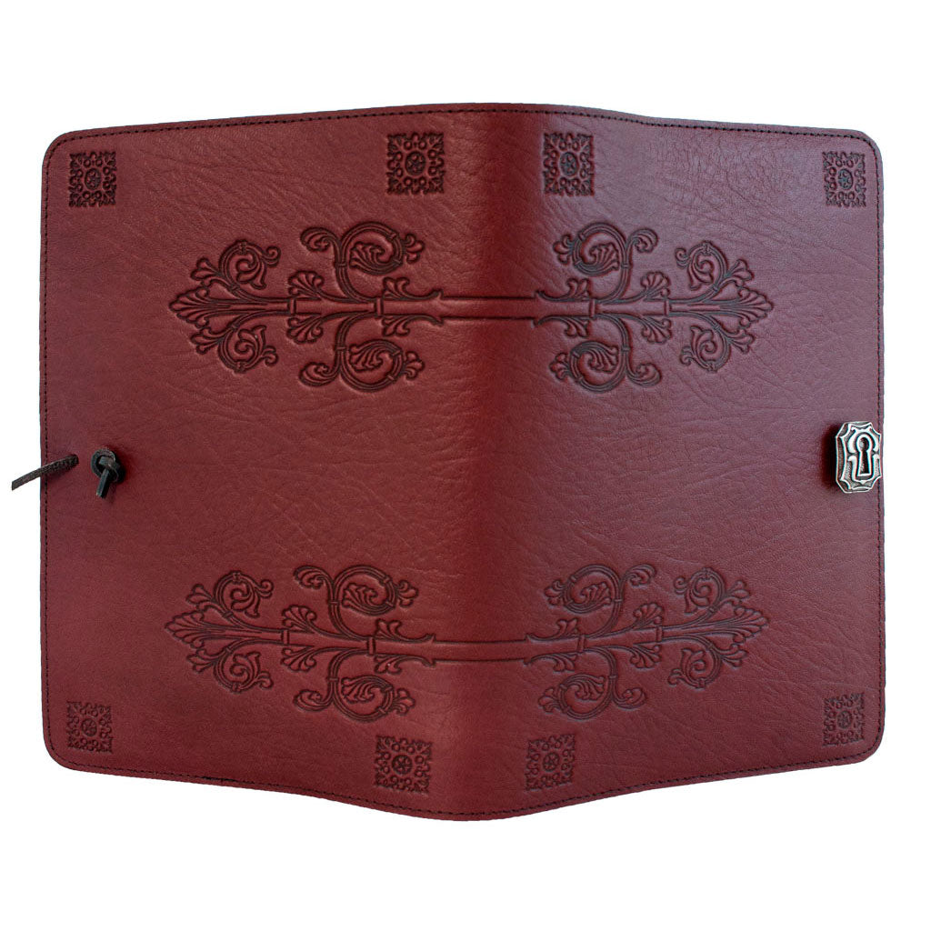Oberon Design Large Refillable Leather Notebook Cover, da Vinci, Wine - Open