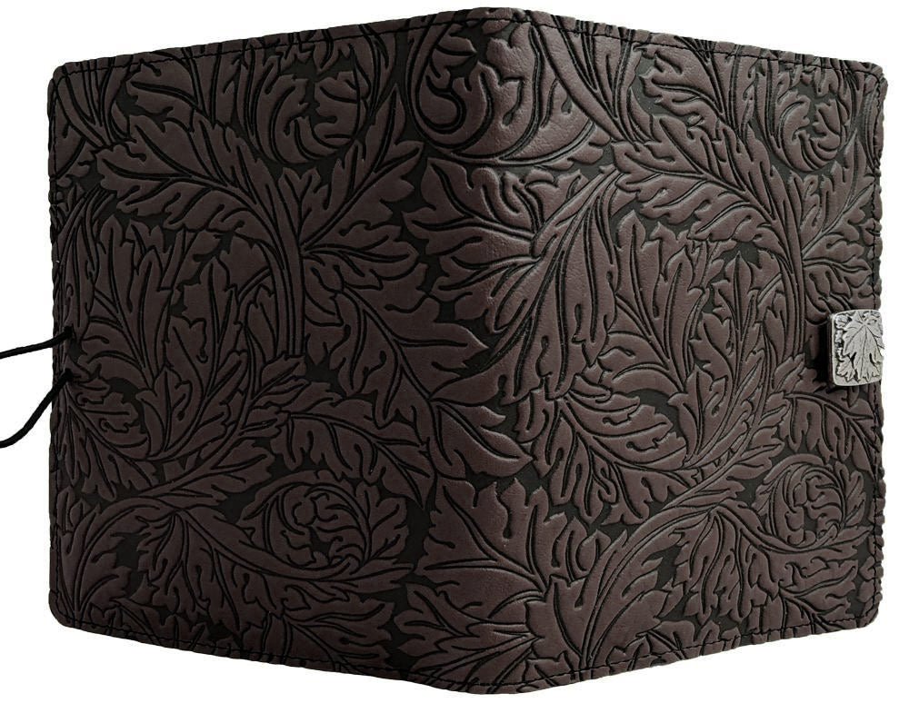 Oberon Design Leather Cover for Kindle Oasis, Acanthus Leaf, Chocolate, Open