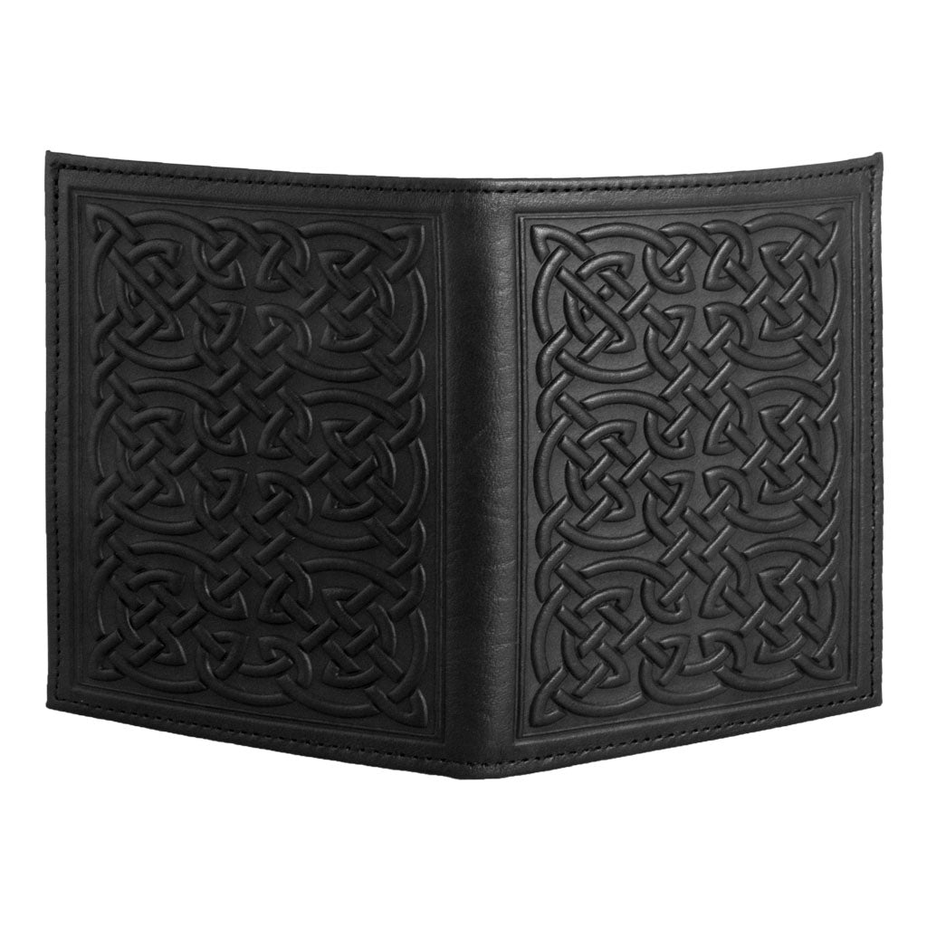 Oberon Design Genuine Leather Traveler Passport Wallet, Bold Celtic, Black - Open