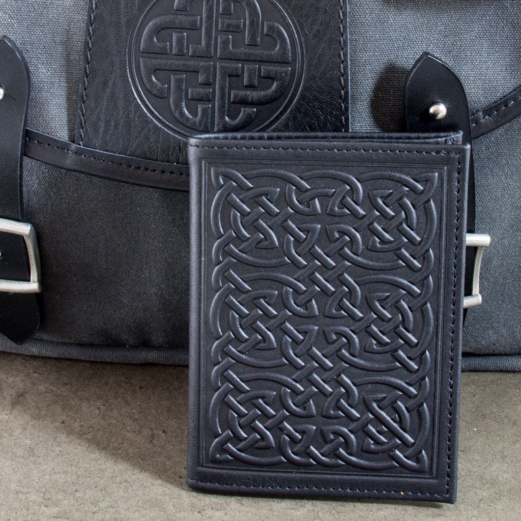 Bold Celtic Passport Wallet, Black With Messenger Bag