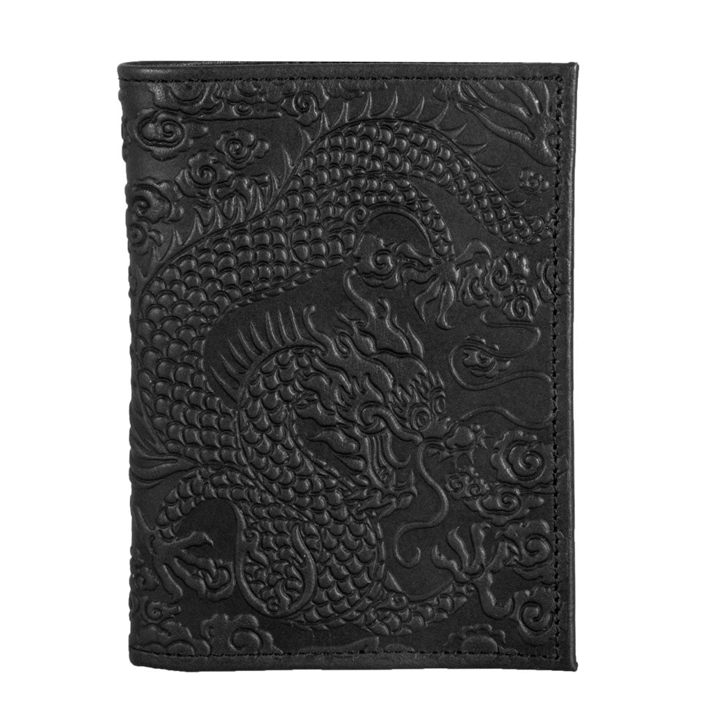 Oberon Design Genuine Leather Traveler Passport Wallet, Cloud Dragon, Black