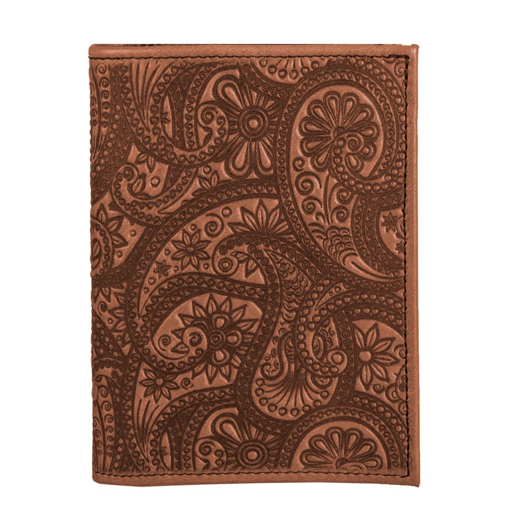 Oberon Design Genuine Leather Traveler Pasport Wallet, Paisley, Saddle