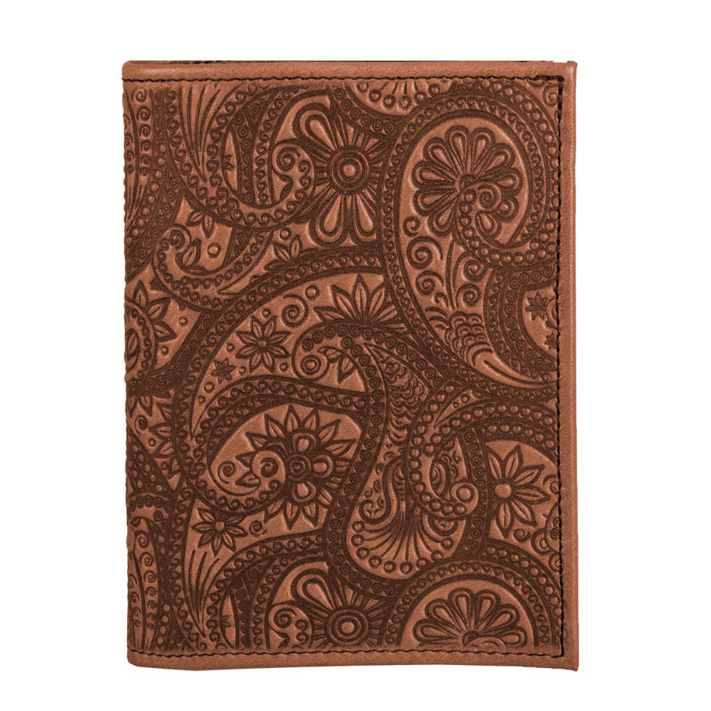 Oberon Design Genuine Leather Traveler Pasport Wallet, Paisley, Saddle