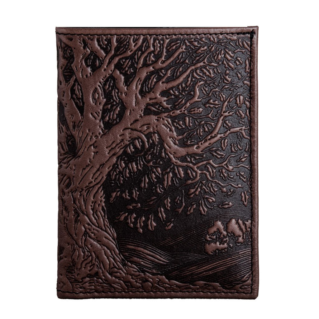 Oberon Design Genuine Leather Traveler Pasport Wallet, Tree of Life, Chocolate