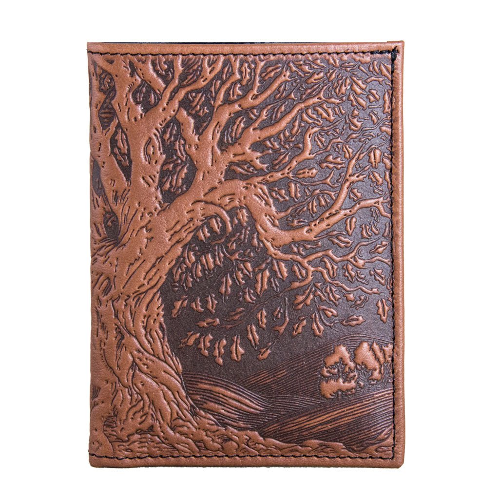 Oberon Design Genuine Leather Traveler Pasport Wallet, Tree of Life, Saddle