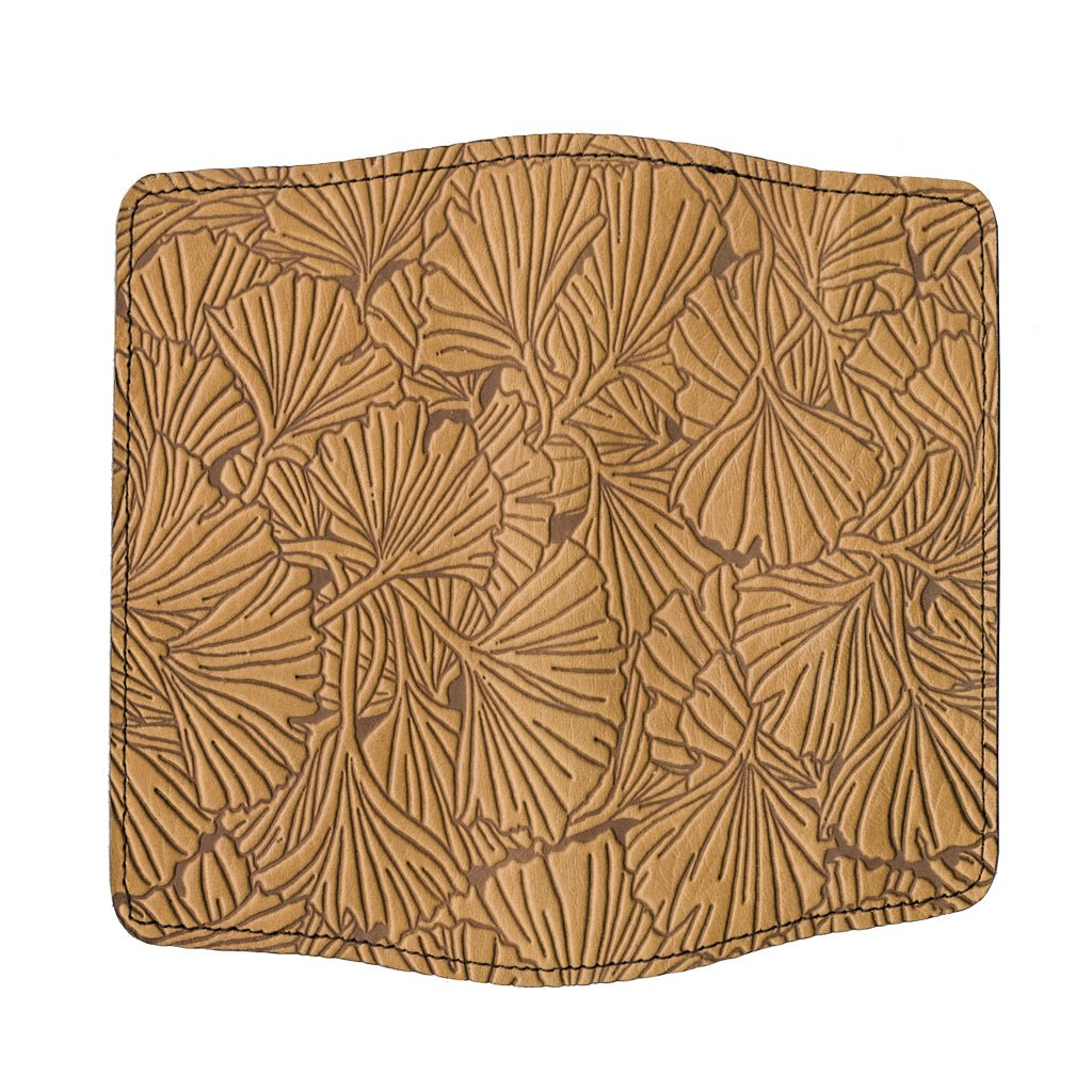 Oberon Design Refillable Leather Pocket Notebook Cover, Ginkgo, Marrigold - Open